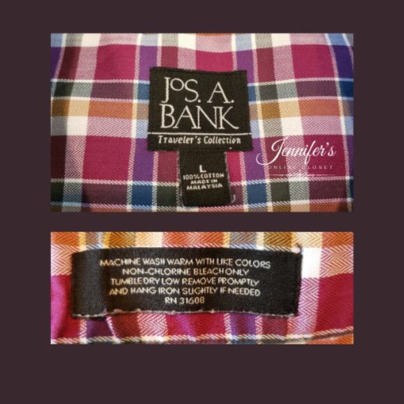 3/$25 Jos. A. Bank Men's Travelers Collection Plaid Button-Down Shirt Size L - Picture 7 of 9